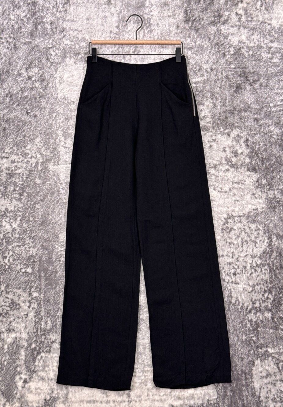 A.L.C. Pants 2 Womens Black Heavyweight Crepe Wide Straight Side Zip Trouser
